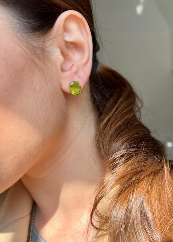 Zebercet (Peridot) Doğal Taş Gümüş Küpe - Görsel 2