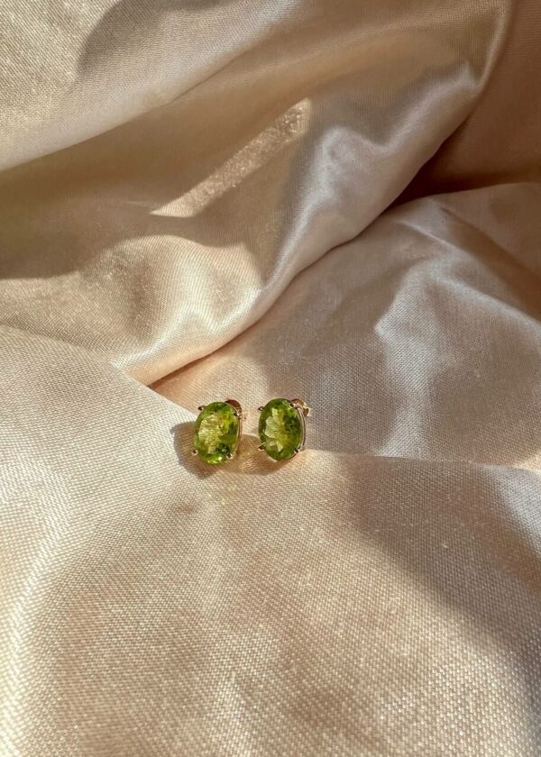 Zebercet (Peridot) Doğal Taş Gümüş Küpe - Görsel 4