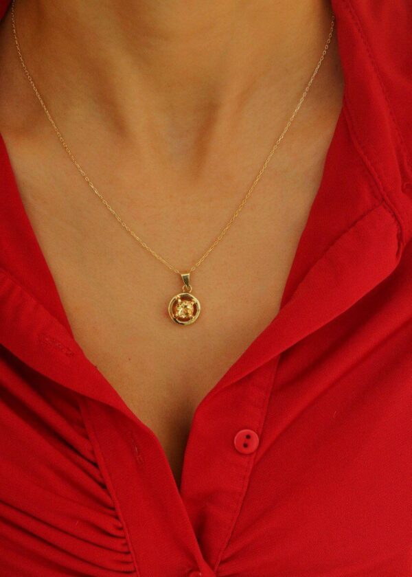 Özel Tasarım Yuvarlak Sitrin Küpe | 22k Altın Kaplama 925 ® Gümüş - Görsel 3